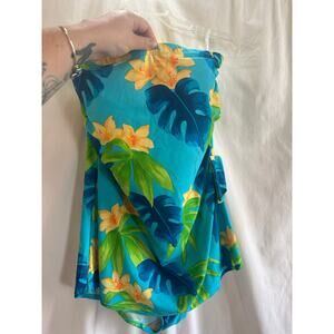 Beach Bay Strapless One Piece Swimsuit Size 16 Tropical Floral Wrap